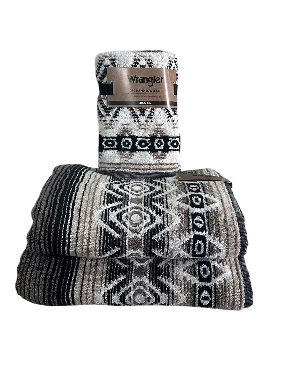Wrangler 4 Pc Towel Set 2 Bath Towels 2 Hand Towels Southwestern Black Brown NWT